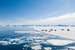 Image of a beautiful sunny sky at the floe edge with some floating ice in Nunavut.